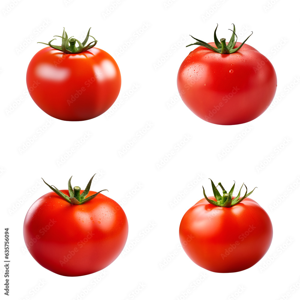 Set of Tomatoes with sepals (Solanum lycopersicum)Isolated in Transparent Background Set of Tomatoes with sepals (Solanum lycopersicum)Isolated in Transparent Background