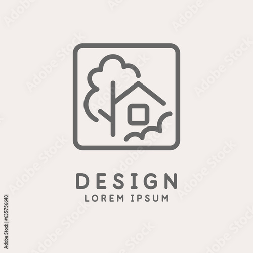 Vector illustration depicts a silhouette of a house with a plant.
