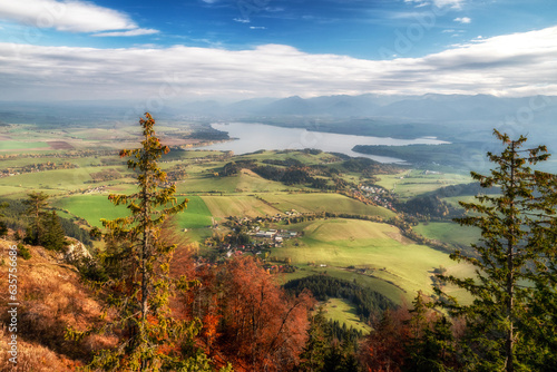 beautiful view on autumn landscape from hill Pravnac in Slovakia photo