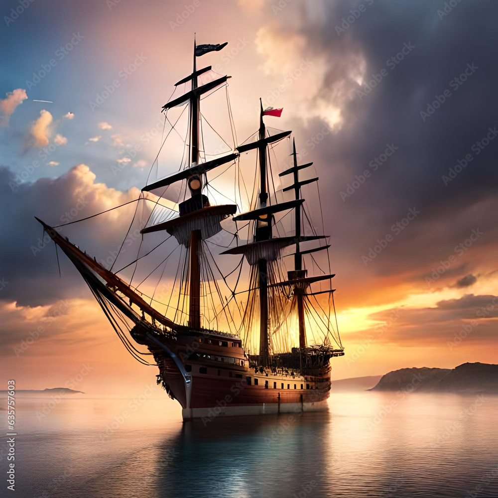 Fototapeta premium ship at sunset