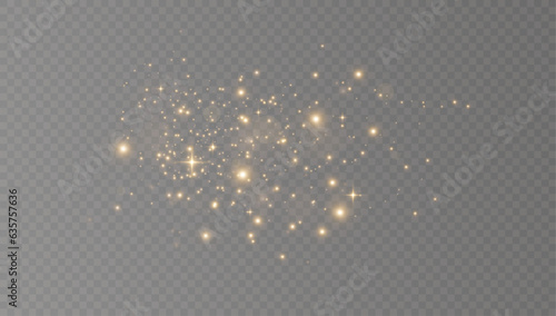 Gold dust. Light yellow. Bokeh light effect background png. Christmas glowing dust background. Yellow flickering glow with confetti bokeh light and particle motion.