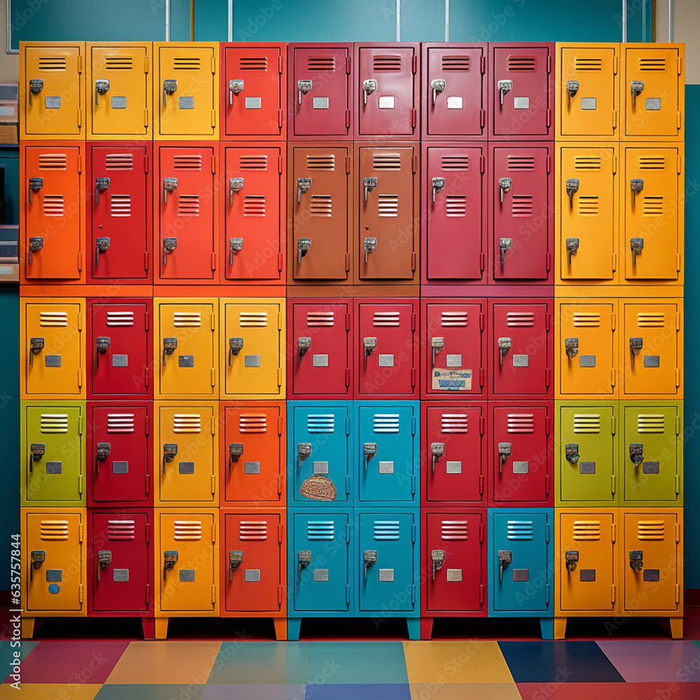 Lockers of a school. Generative AI.