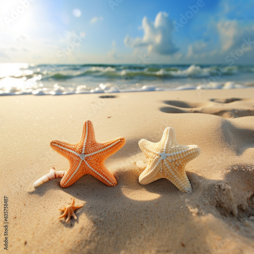 Starfish on the beach. Generative AI.