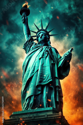 Statue of liberty on doom sky background