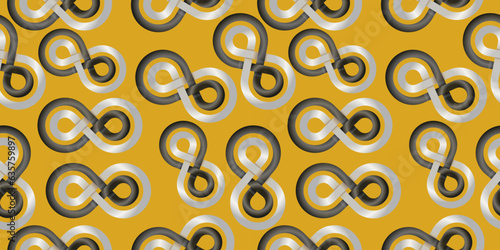 Infinity symbol pattern - impossible shapes. Gold and silver background. Optical illusion shape. Vector illustation.