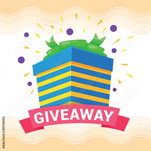 Giveaway banner isometric gift box with ribbon confetti internet marketing campaign vector
