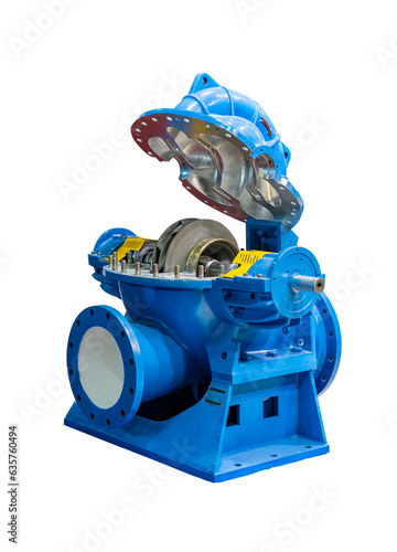 Foto large metal impeller and other component inside of horizon split casing pump dou