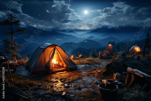 camping in the mountains at night Generative AI
