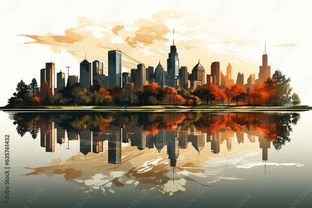 City skyline Urban vector landscape features captivating silhouetted cityscape elements Generative AI