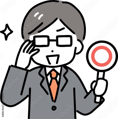 嬉しそうに丸のサインを出す眼鏡のビジネスマン(上半身・正面)