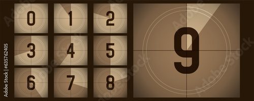 Old movie countdown. Retro frame with timer. Vector template for your design.