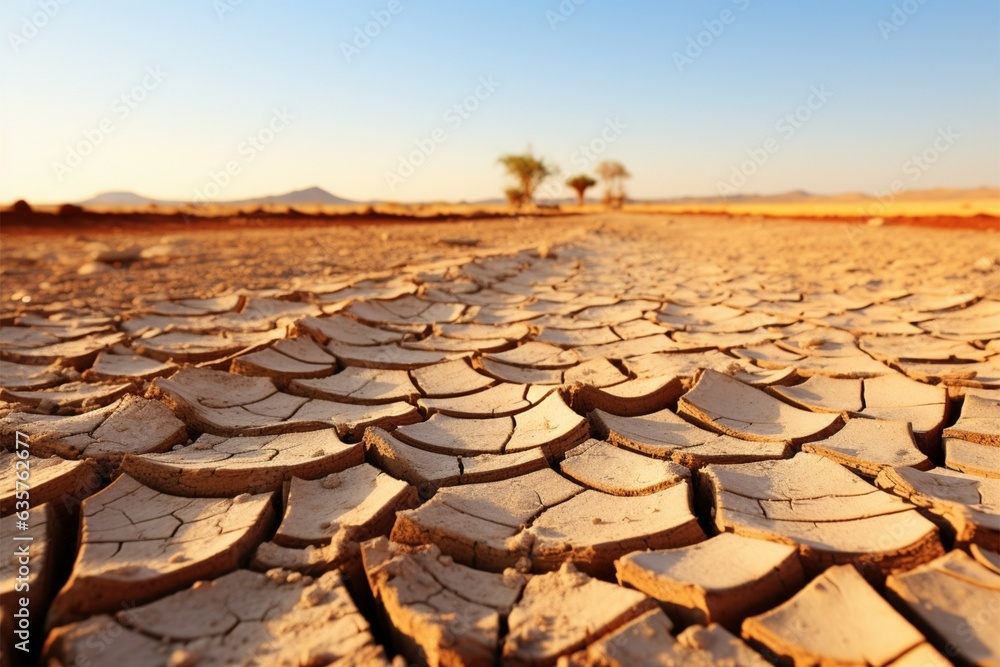 Fototapeta premium Dried land in the desert Cracked soil crust climate change Generative AI