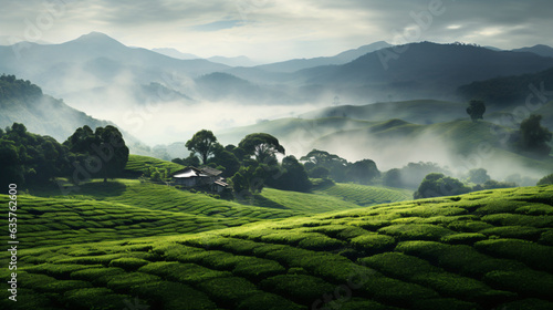 tea terraces in the morning
