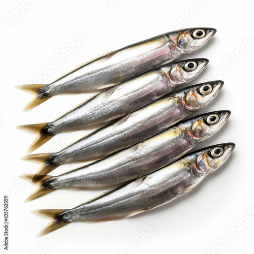 Anchovies full fish isolated on white background top view 