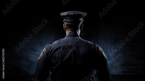 Back view of police. Security law justice profession. Generative AI technology.