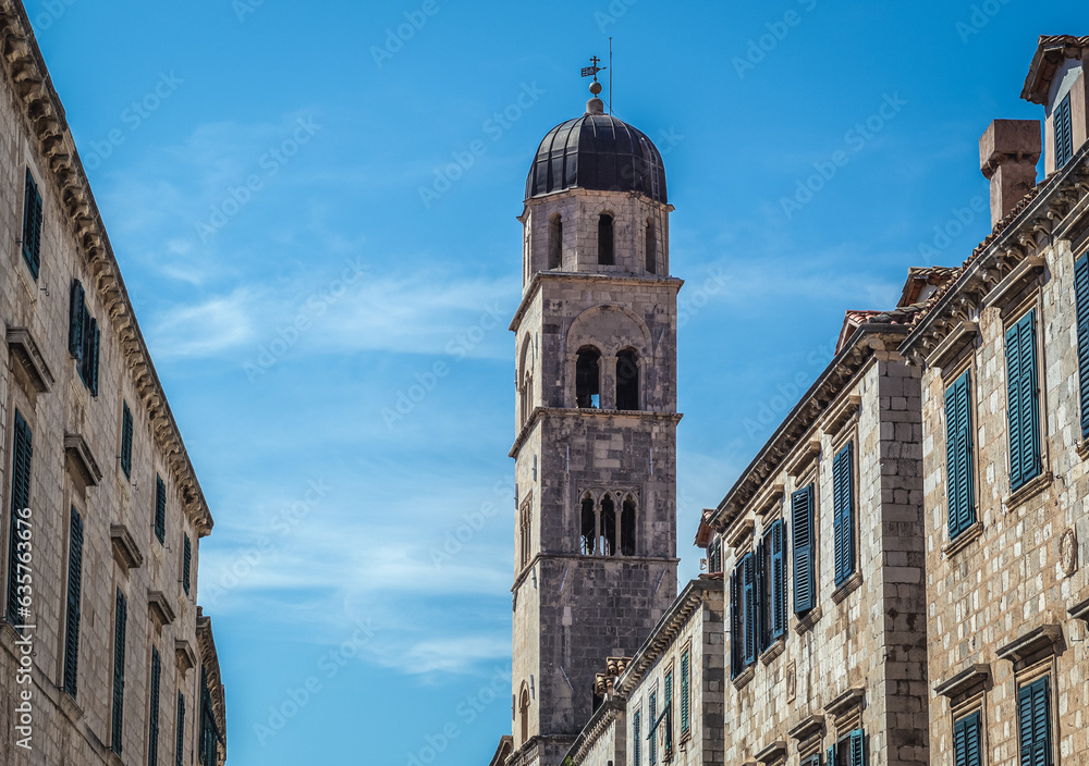 Bell tower of Franciscan Church and Monastery in Dubrovnik, Croatia