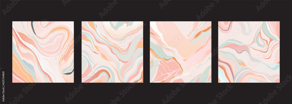 Set of abstract pink marble backgrounds, vector ink texture.