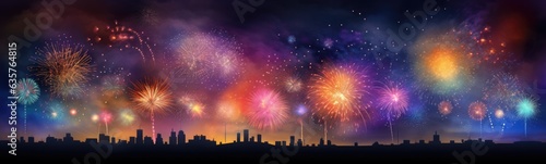 Fantastic and colorful fireworks banner