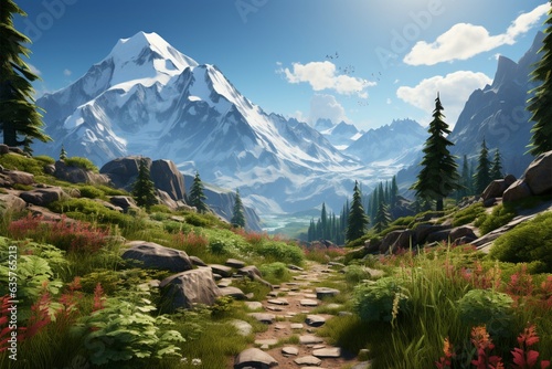 Natures allure Mountain trail leads to mesmerizing lakeside vista, perfect for exploration Generative AI