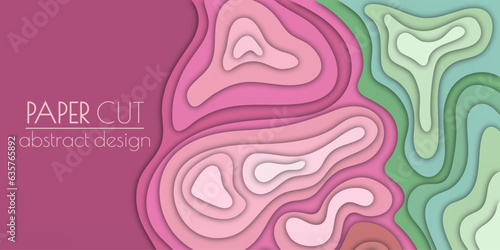 3d layout of the cover, banner, leaflet in the style of cut paper. Abstract smooth shapes create the effect of multi-layered elevation. Abstract background for creative design and creative idea
