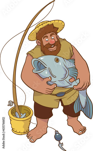 illustration of a fisherman holding big fish