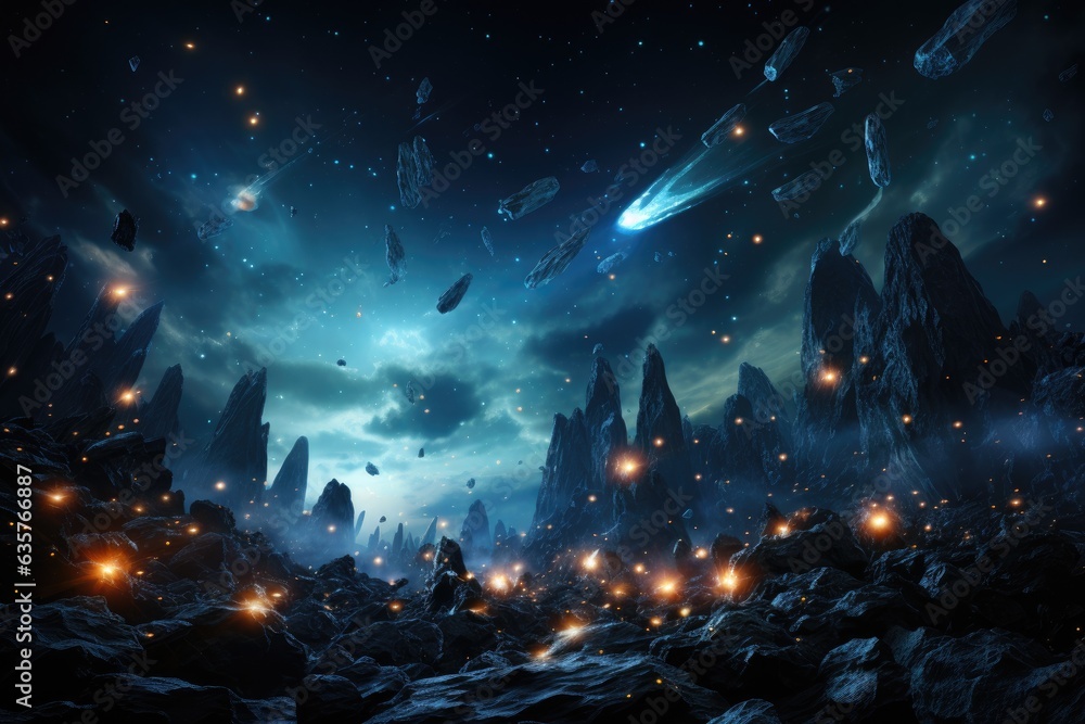 Nighttime's Cosmic Symphony: Shooting Stars Illuminating the Velvet Darkness