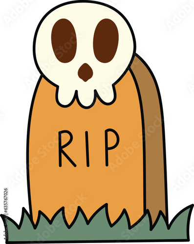 Spooky grave with skull halloween illustration
