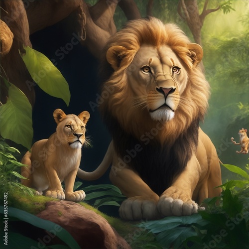 lion with jungle background