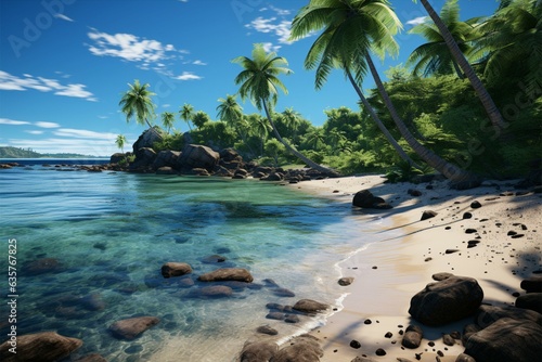 Seashore companions Palm trees create a scenic border along the tranquil beach Generative AI