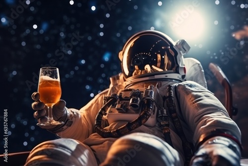 An astronaut drinks some beer on the planet. Generative AI.