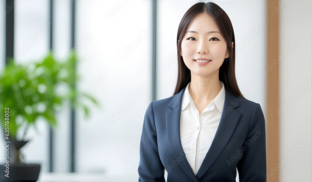 Portrait of happy businesswomen standing in office background. Portrait of happy businesswomen standing in office background.