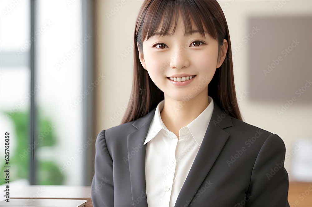 Portrait of happy businesswomen standing in office background. Portrait of happy businesswomen standing in office background.