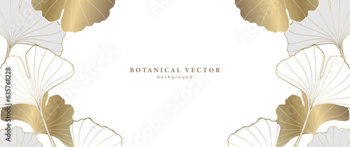 Delicate luxurious frame for photo or text with golden leaves of ginkgo biloba. Botanical background for decor, covers, cards and presentations