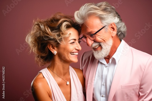 happy mature couple smiling smiling isolated on dark background,
