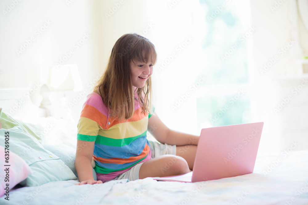 Teenager and computer. Girl chatting with friends. Teenager and computer. Girl chatting with friends.