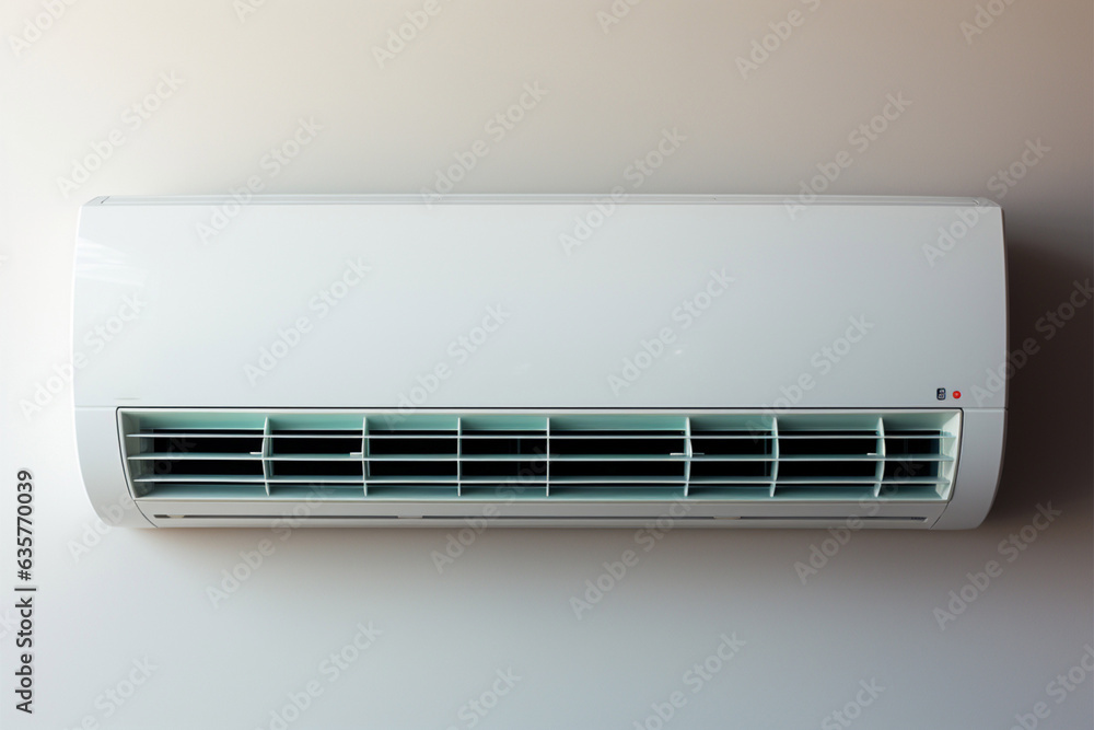 Sleek comfort Split air conditioner on white wall, surrounded by gentle blur Generative AI Sleek comfort Split air conditioner on white wall, surrounded by gentle blur Generative AI