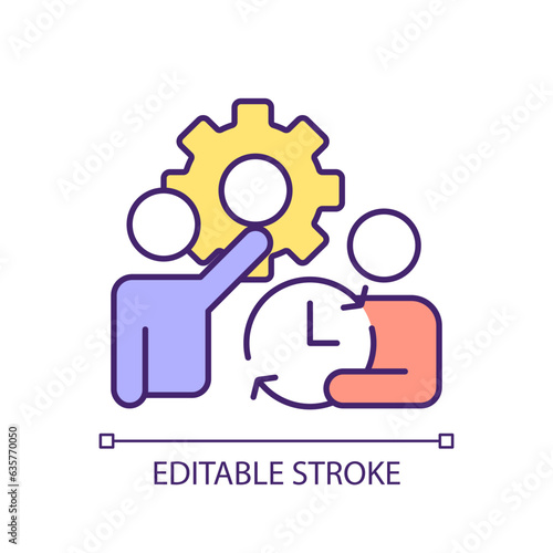 Editable time consuming tasks icon representing enterprise resource planning, isolated vector, thin line multicolor illustration.
