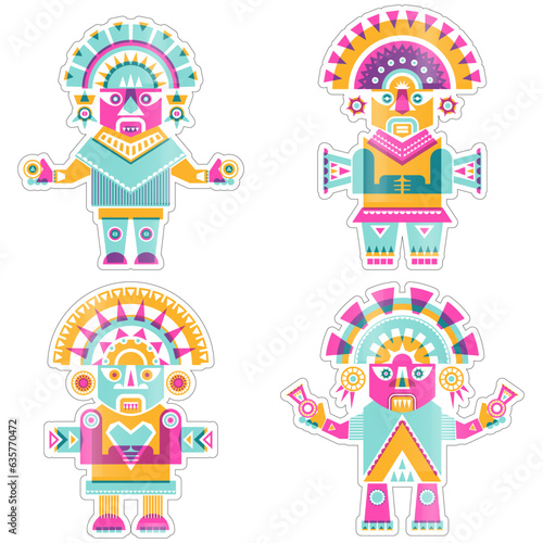 Risograph style Inca ceremonial sculptures