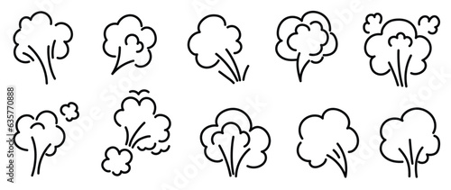 Set of cute smoke doodle element vector. Hand drawn doodle style collection of different cloud, smoke, farting. Illustration design for print, cartoon, card, decoration, sticker, icon, comic.