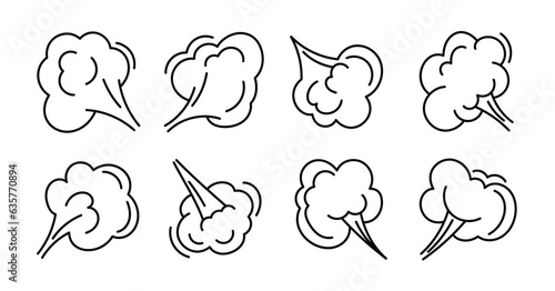 Set of cute smoke doodle element vector. Hand drawn doodle style collection of different cloud, smoke, farting. Illustration design for print, cartoon, card, decoration, sticker, icon, comic.