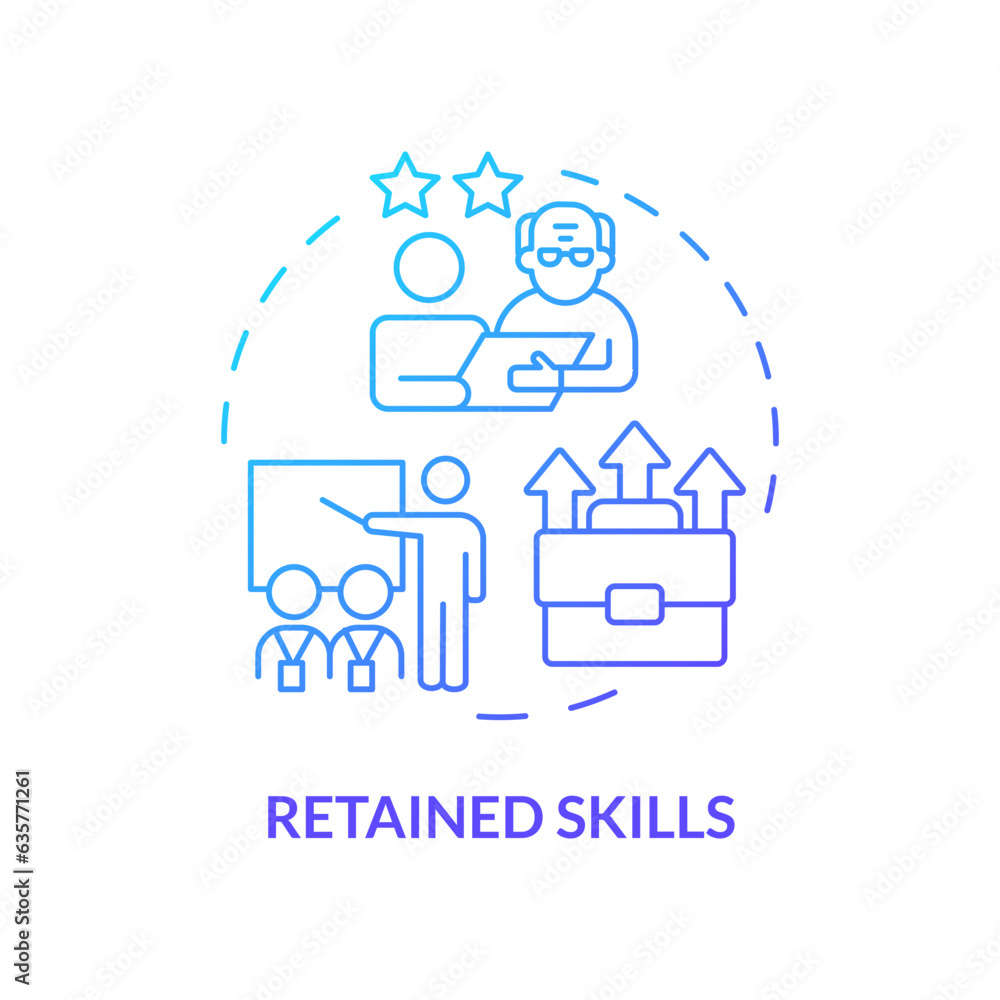 2D gradient retained skills thin line icon concept, isolated vector, blue illustration representing unretirement. 2D gradient retained skills thin line icon concept, isolated vector, blue illustration representing unretirement.