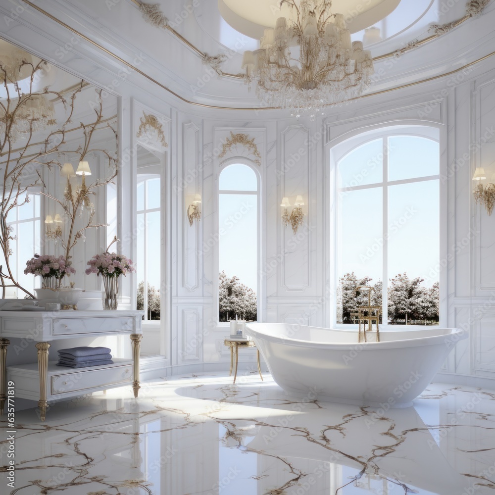 Luxury White Marble Bathroom Interior generative ai Luxury White Marble Bathroom Interior generative ai