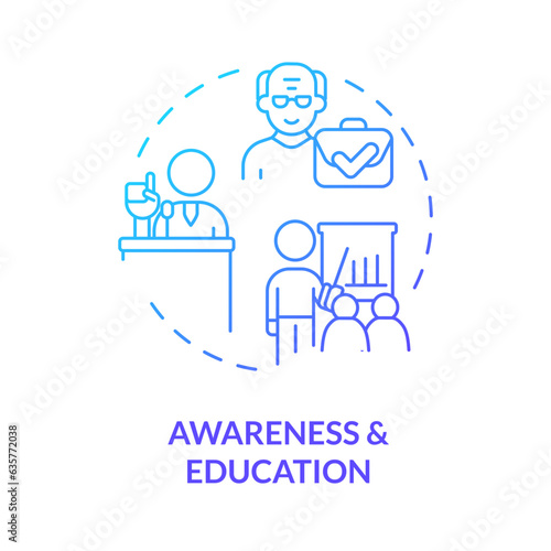 2D gradient awareness and education thin line icon concept, isolated vector, blue illustration representing unretirement.