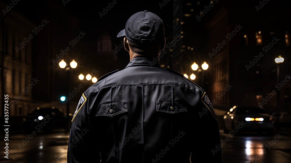 Black policeman in uniform. Security law justice profession. Generative AI technology.