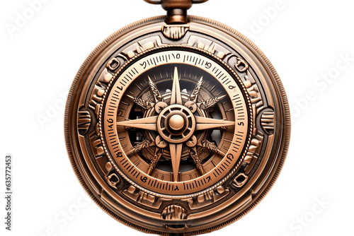 Close-Up of Antique Compass Isolated on a Transparent Background. AI