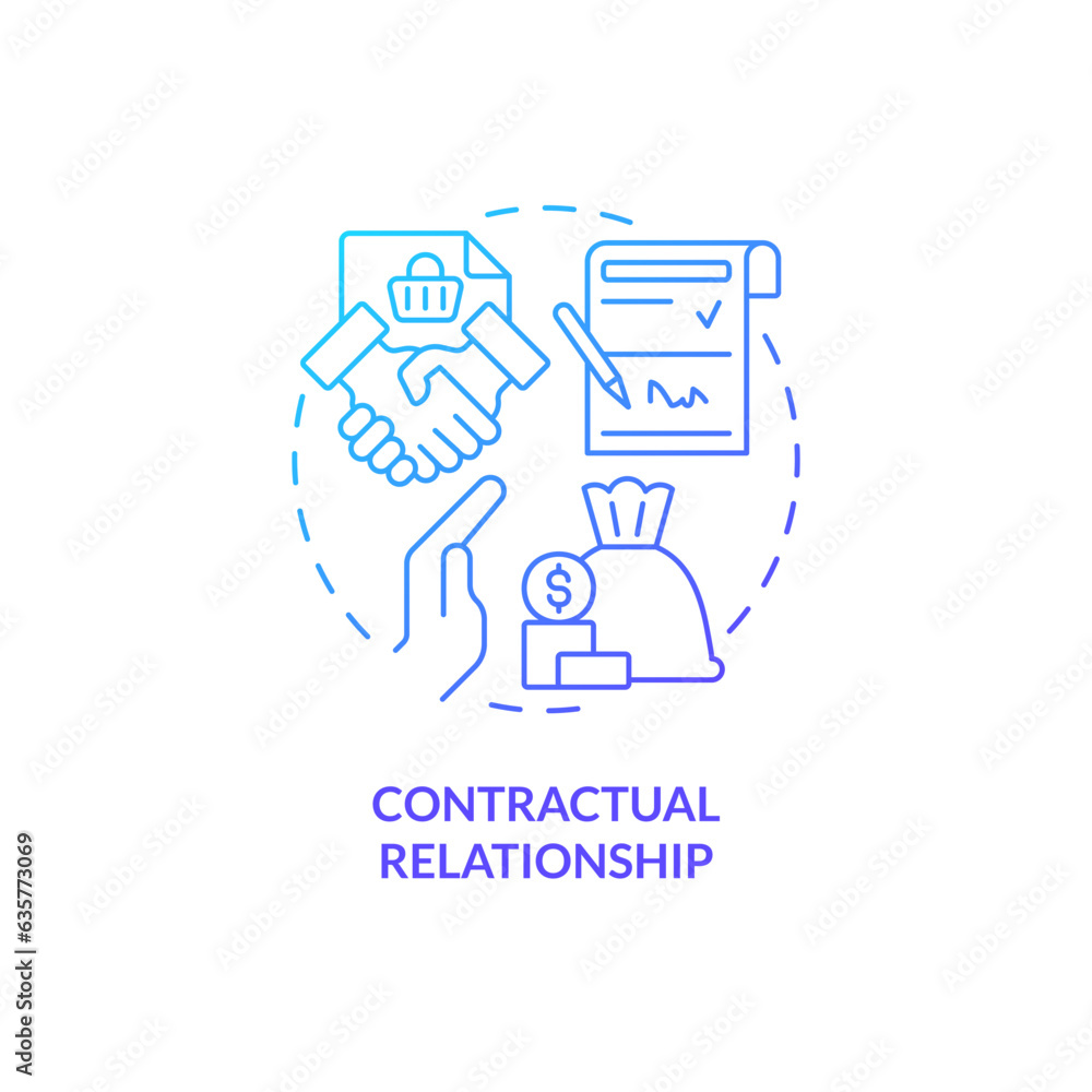 2D gradient contractual relationship thin line icon concept, isolated vector, blue illustration representing product liability. 2D gradient contractual relationship thin line icon concept, isolated vector, blue illustration representing product liability.