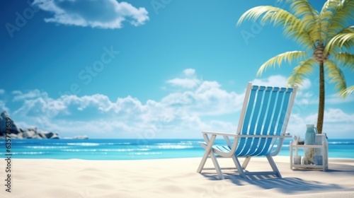 summer beach chairs and umbrellas on the beach, generative ai