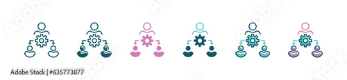 organization hierarchy control icon gear business employee management symbol vector set 