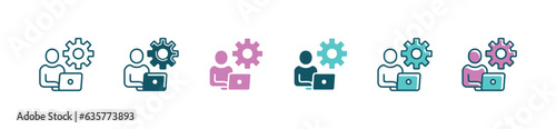 organization manager manages business resouce icon vector people teamwork structure setting with cogwheel symbol illustration for web and app
