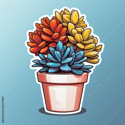 Wallpaper Mural A potted plant with colorful flowers on a blue background. Digital image. Torontodigital.ca